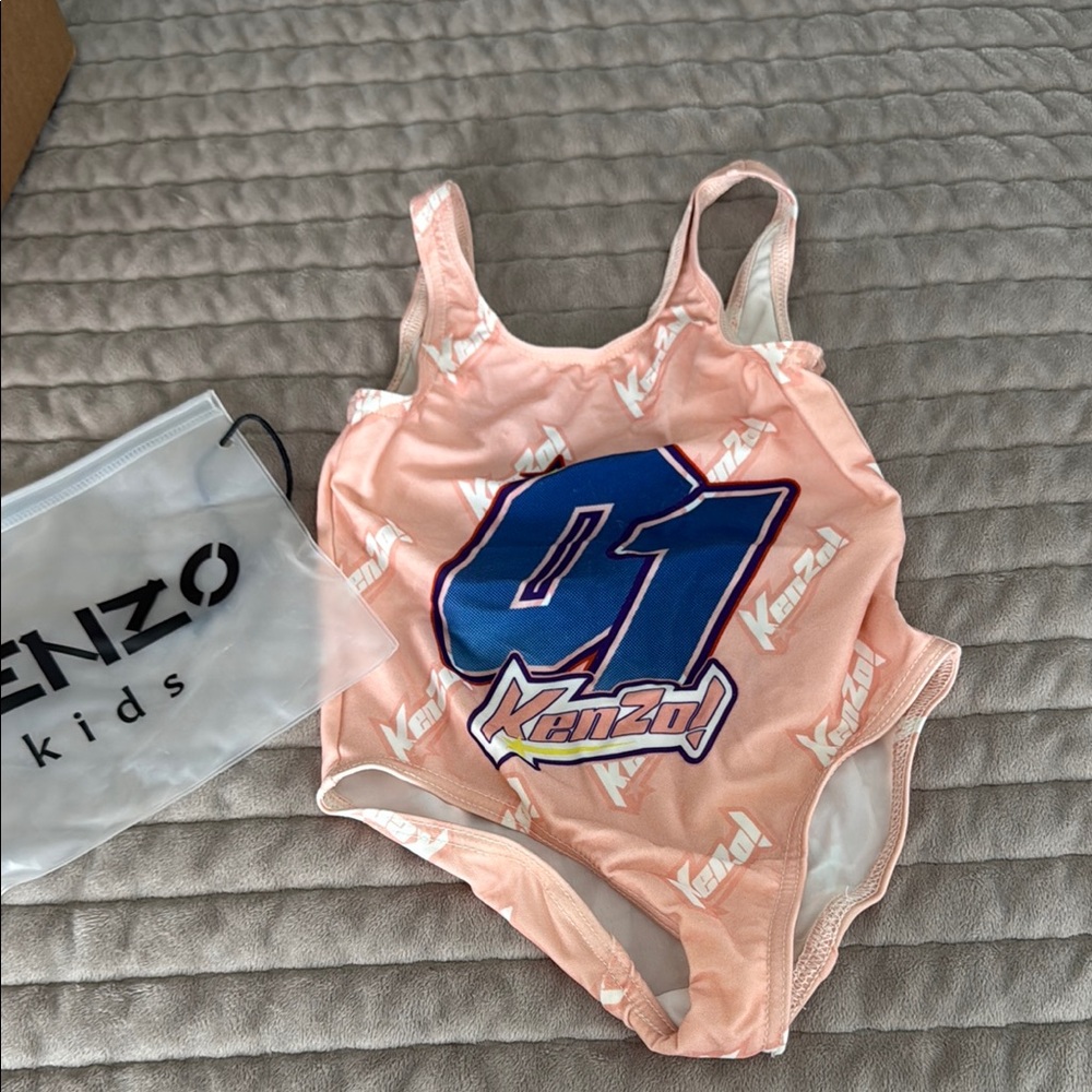 Kenzo Kids Peach Swimsuit with Blue Graphic